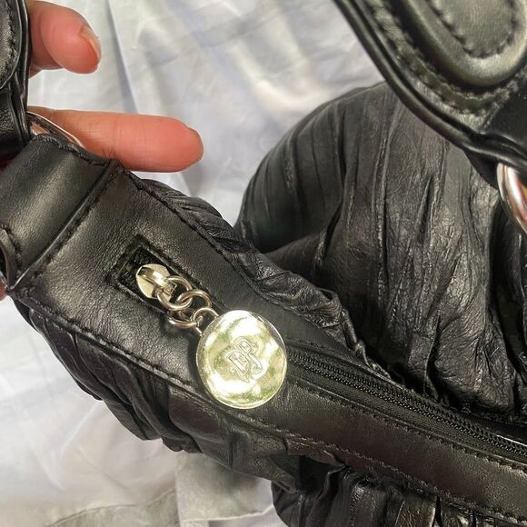 DONALD J PLINER Pleated Textured Black LEATHER HOBO Shoulder Bag - Picture 3 of 10